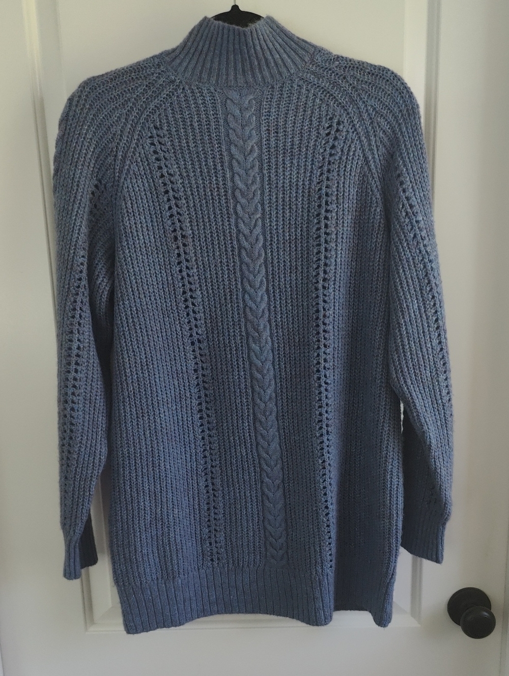 LC Laurel Conrad Cozy Blue Cable Knit Mock Neck Sweater